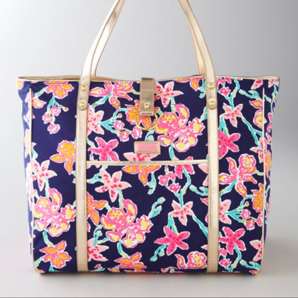 Lilly Pulitzer navy floral travel tote